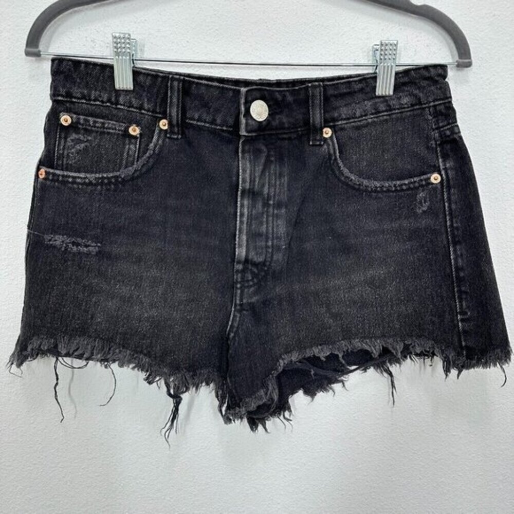 Zara Size 4 Dark Black Denim Jean Shorts Cutoff High Rise Cotton Casual Summer